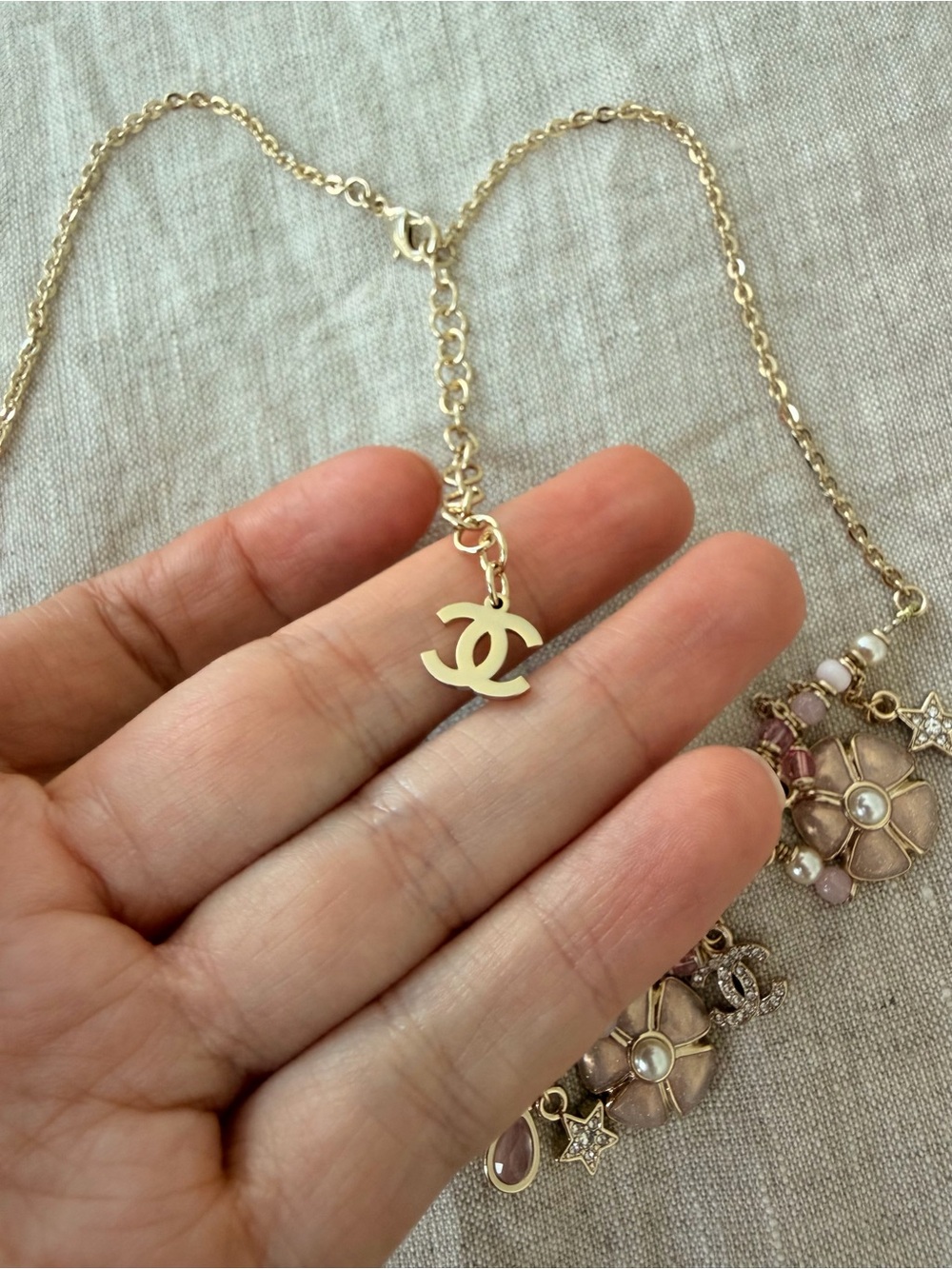 🌸CHANEL Gold Chain Necklace with Pink Floral Charms🌸 - Picture 4 of 9